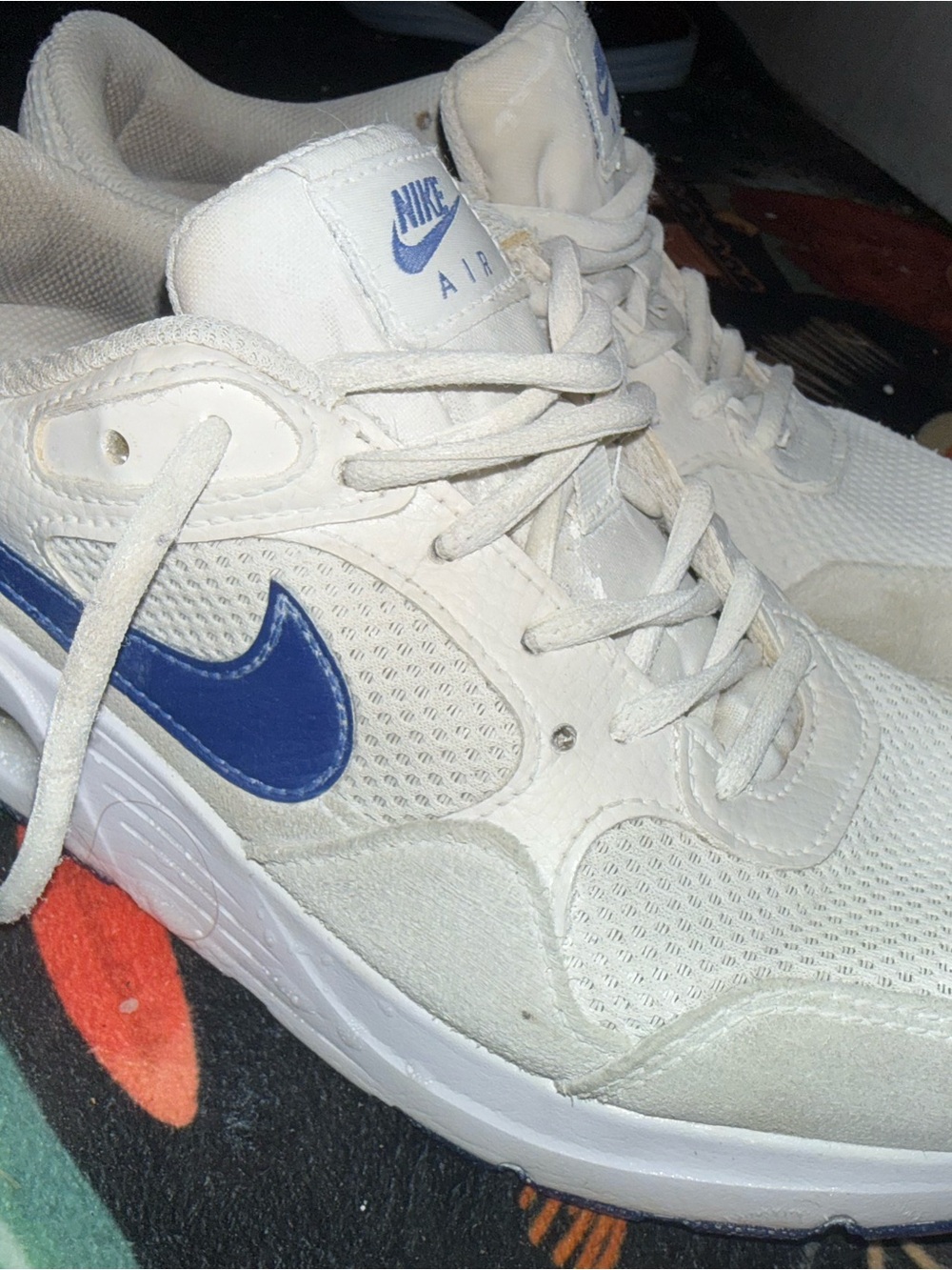 Nike White Athletic Sneakers with Blue Swoosh